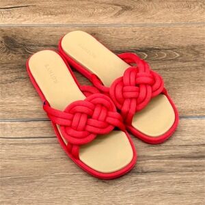 Rothy's The Summer Sandal Women's Size 12 Coral Red Knot Slides Washable Knit